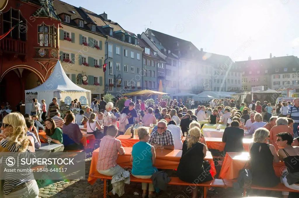 Wine festival in Muensterplatz square, Freiburg im Breisgau, Black Forest, Baden-Wuerttemberg, Germany, Europe