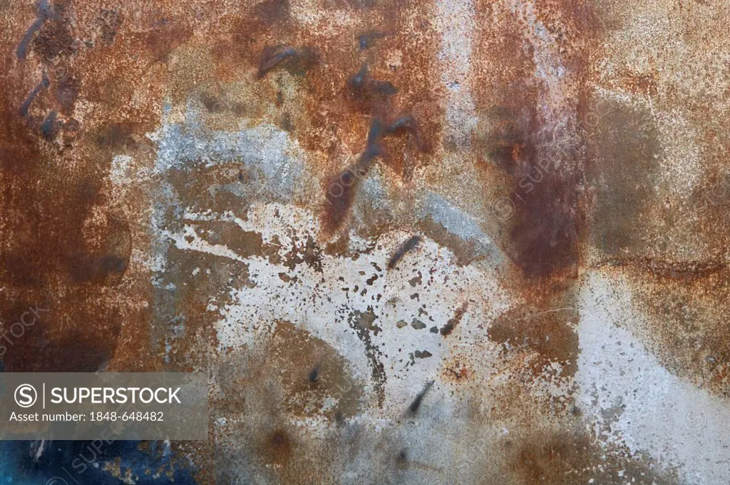 Metal plate with rust and paint stains, background