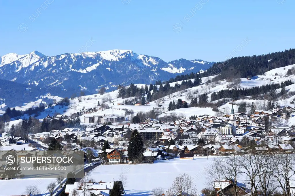 Bad Hindelang in winter, Ostrachtal valley, Upper Allgaeu, Swabia, Bavaria, Germany, Europe
