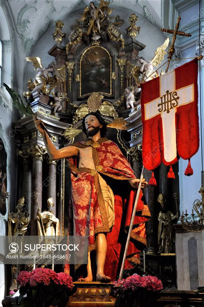 Illuminated Jesus sculpture, high altar at back, St. Peter's Church, 1760-66, Rococo style, redesigned, St Peter's district, Salzburg, Salzburg provin...