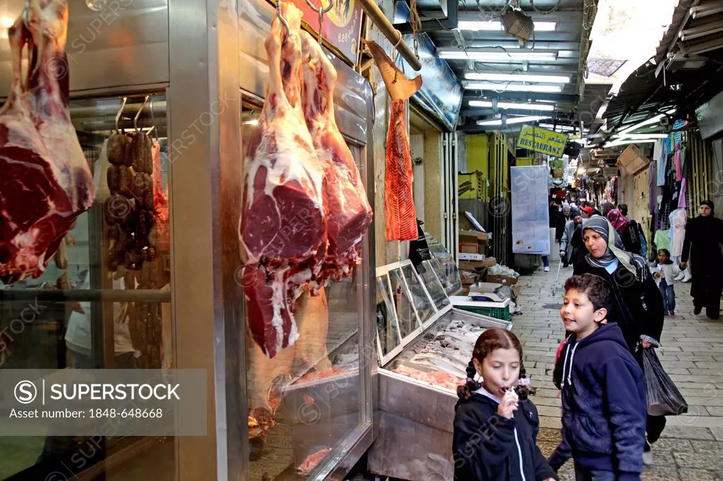 Butcher's stand in the Old City of Jerusalem, Yerushalayim, Israel, Middle East