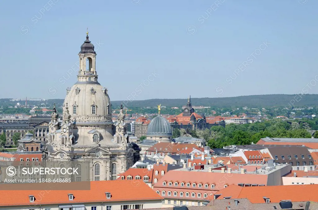 View of Frauenkirche, Church of Our Lady, from the tower of Kreuzkirche, Church of the Holy Cross, Dresden, Florence of the Elbe, Saxony, Germany, Eur...