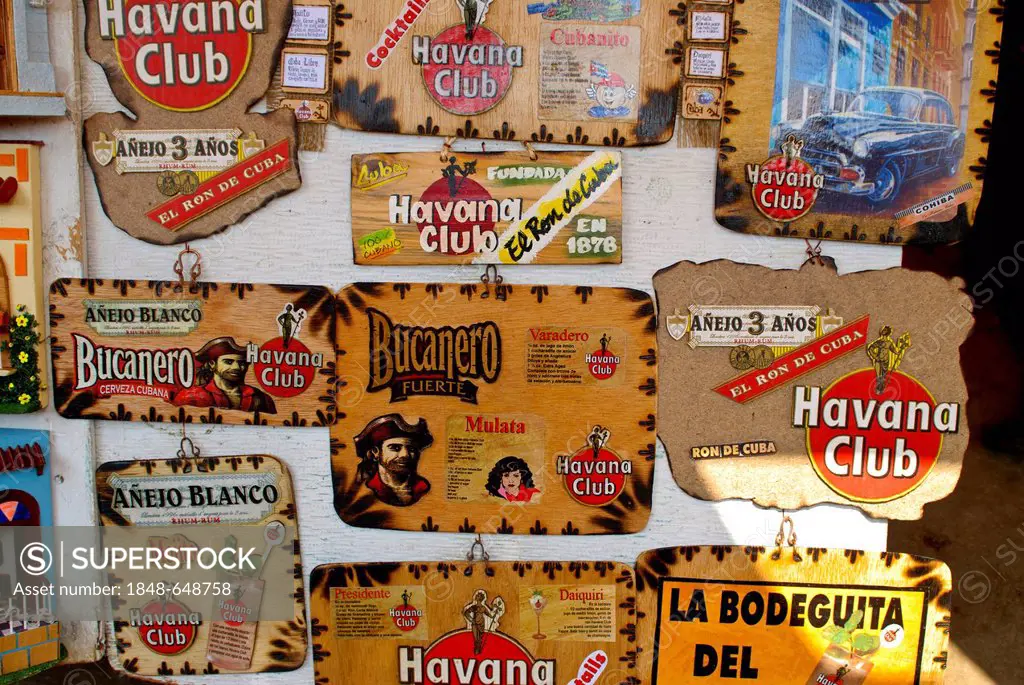 Rum signs as souvenirs, Havana, Cuba, Caribbean