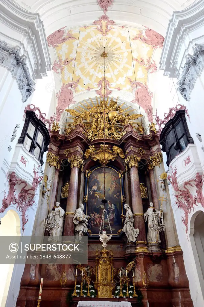 Rich high altar made from stucco marble, by Paul Sattler, presbytery, Minoritenkirche church, also known as Landhauskirche church, Rococo, interior vi...