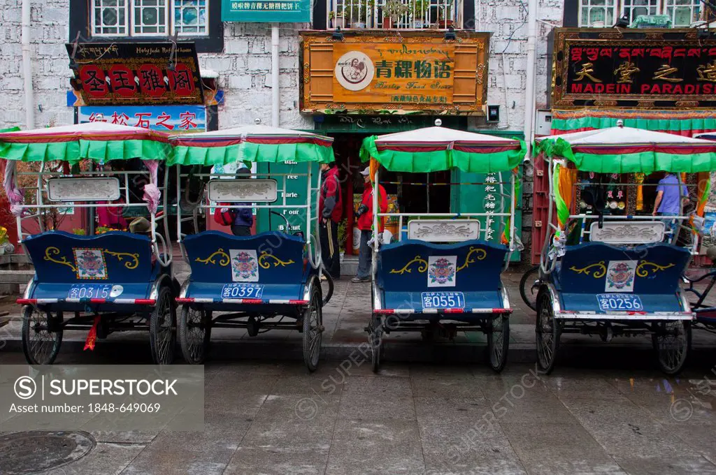 Bicycle rickshaws, Lhasa, Tibet, Asia