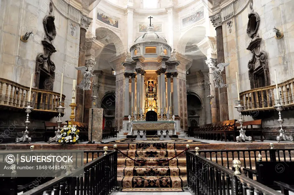 Interior view, altar area, Catedral Nueva, New Cathedral, construction started in 1722, Cadiz, Andalusia, Spain, Europe