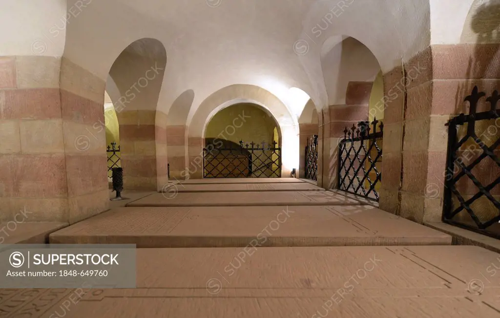 Tombs of the Salian Dynasty, crypt, the largest Romanesque columned hall in Europe, Speyer Cathedral, Imperial Cathedral Basilica of the Assumption an...