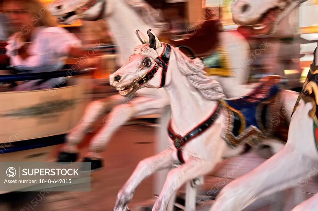 Wooden carousel horse, historical Oktoberfest, Munich, Upper Bavaria, Bavaria, Germany, Europe