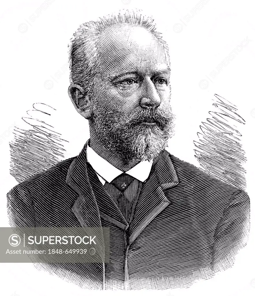 Historic drawing, portrait of Pjotr Iljitsch Tschaikowski, also known as Peter Tschaikowski, 1840 - 1893, a Russian composer