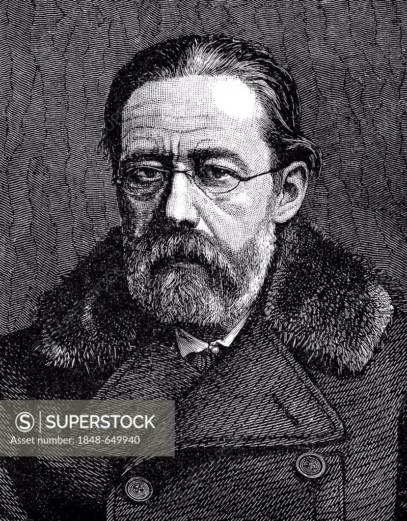 Historic drawing, portrait of Bedrich Friedrich Smetana, 1824 - 1884, a Bohemian composer of the Romantic period