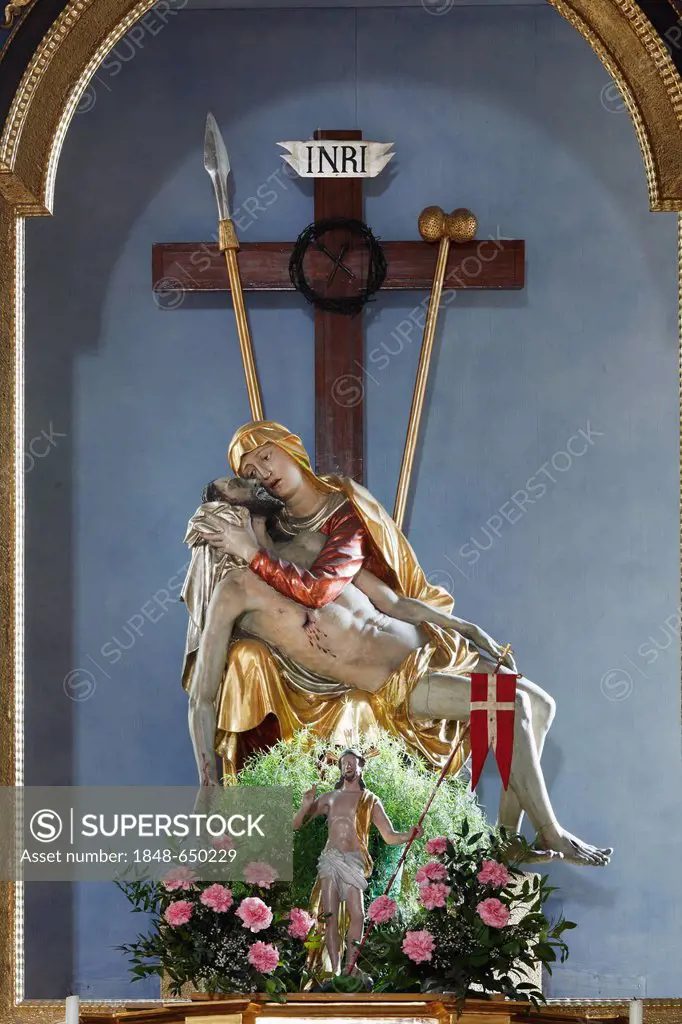 Pieta on the high altar, old parish church of St. Martin, district of Garmisch, Garmisch-Partenkirchen, Werdenfelser Land region, Upper Bavaria, Bavar...