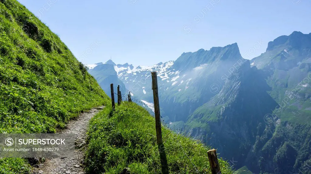 Schrennenweg hiking trail, Alpstein range, Canton of St Gallen, Switzerland, Europe