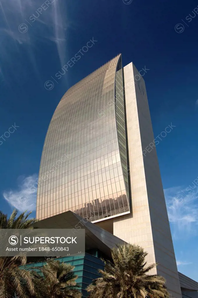 Headquarters of the National Bank of Dubai, NBD, in Deira, Dubai, United Arab Emirates, Middle East