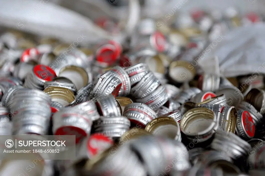 Aluminium screw caps in a recycling plant, San José, Costa Rica, Latin America, Central America