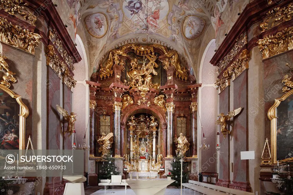 Interior with the high altar by Joseph Matthias Goetz, Pilgrimage Church of Maria Taferl, baroque basilica, Nibelungengau, Waldviertel, Forest Quarter...