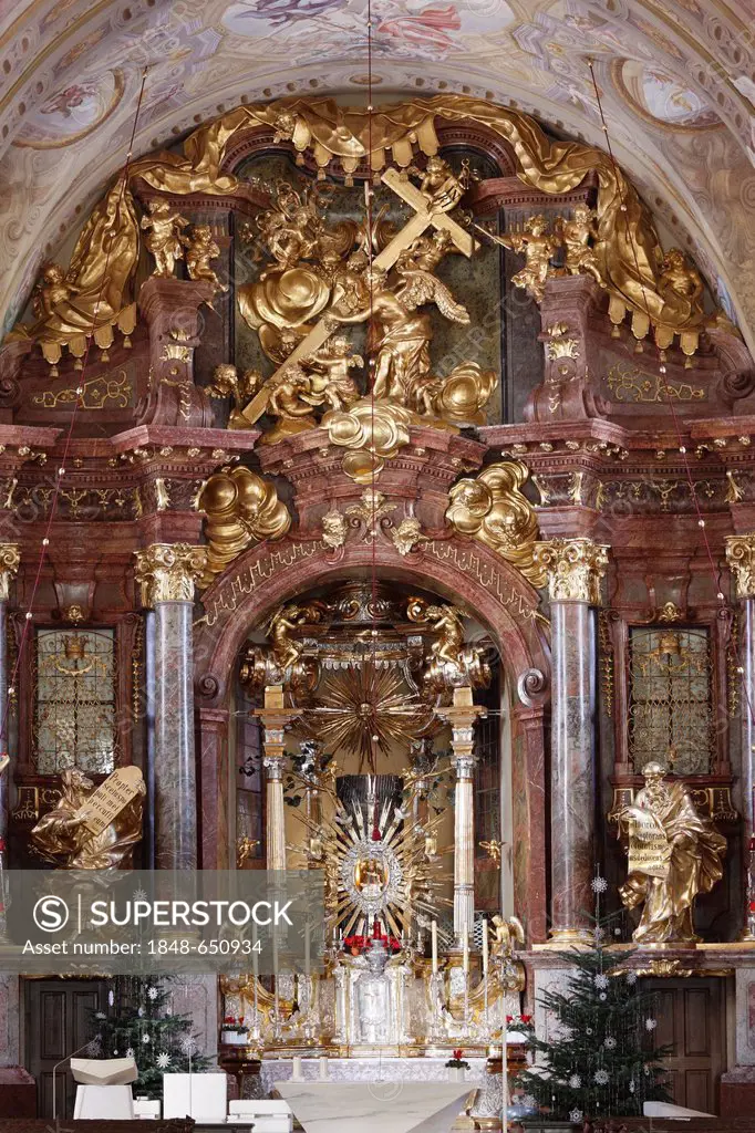High altar by Joseph Matthias Goetz with miraculous image of the Virgin Mary, Pilgrimage Church of Maria Taferl, baroque basilica, Nibelungengau, Wald...