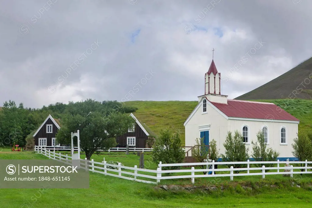 Small church in Hrafnseyri, Westfjords or West Fjords, Iceland, Europe