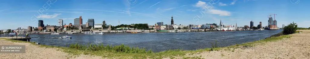 Panoramic view of the Port of Hamburg, Hamburg, Germany, Europe