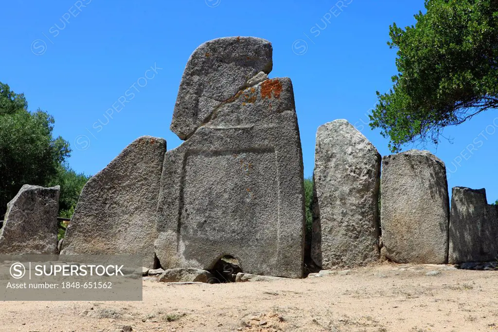 Prehistoric grave, dolmen, Nuraghic culture, Costa Smeralda, Europe Arzachena, Sardinia, Italy, Europe