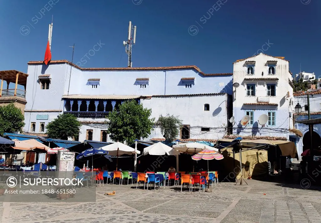 Restaurants in the old town of Chefchaouen or Chaouen, Tanger-Tétouan, Morocco, Maghreb, North Africa, Africa