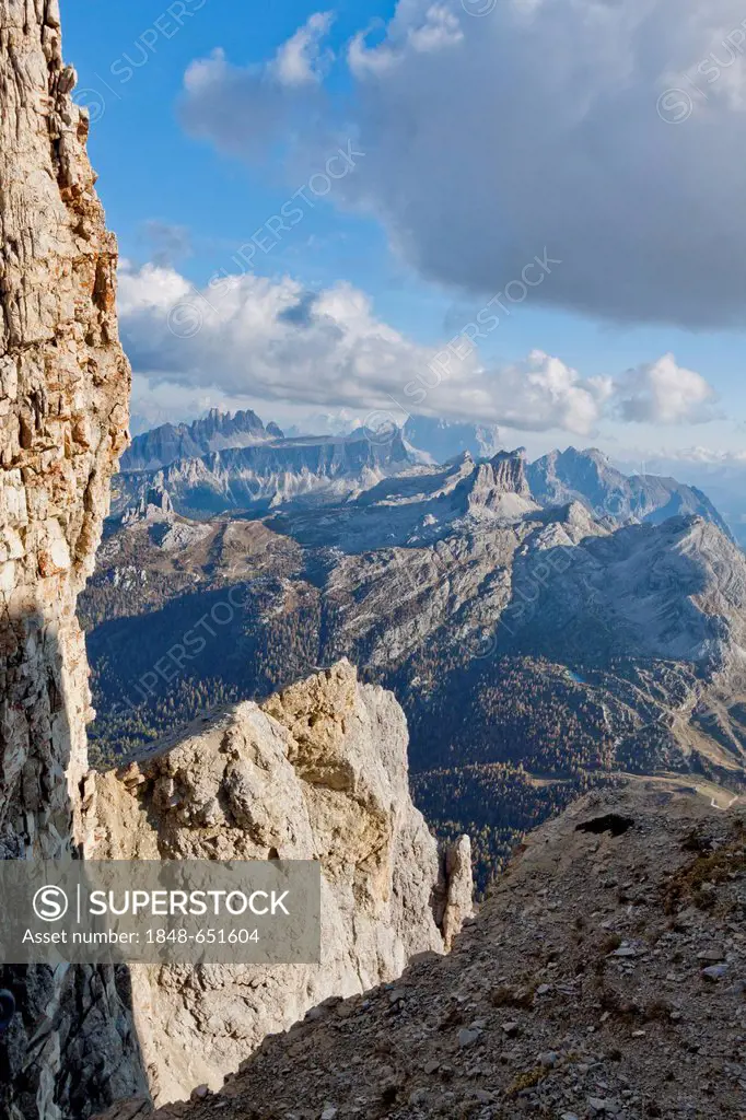 View from Mt Lagazuoi, 2778 metres, Falzarego Pass, Dolomites, Italy, Europe