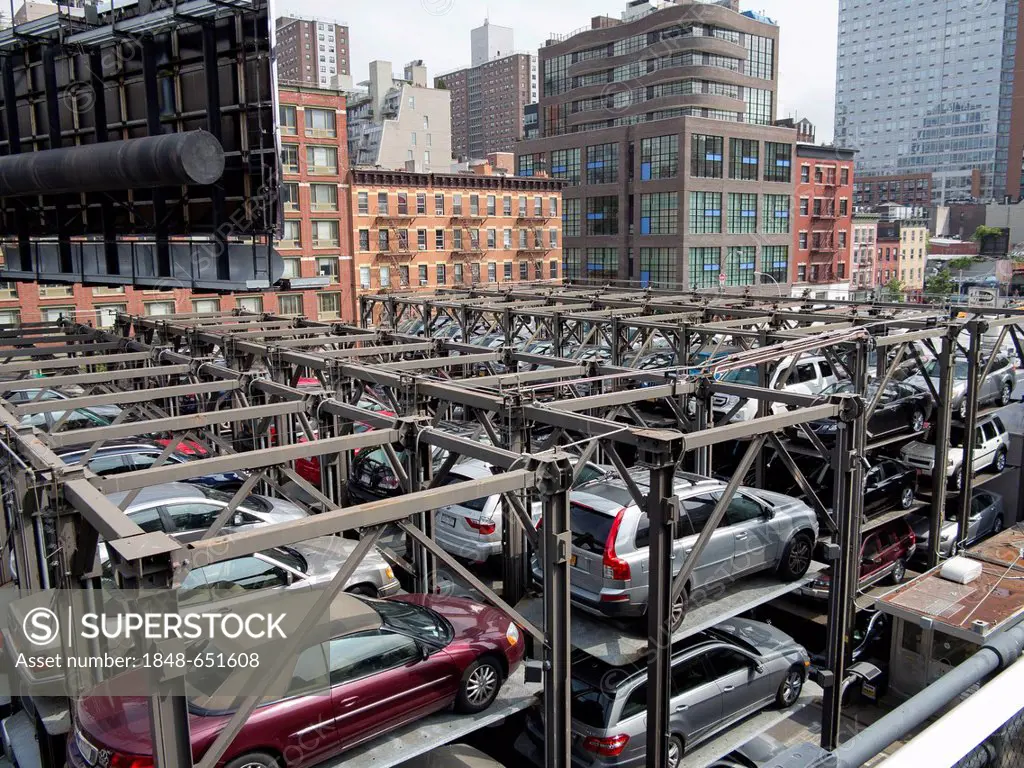 Car park, stacked parking garage, Manhattan, New York City, USA, North America, America