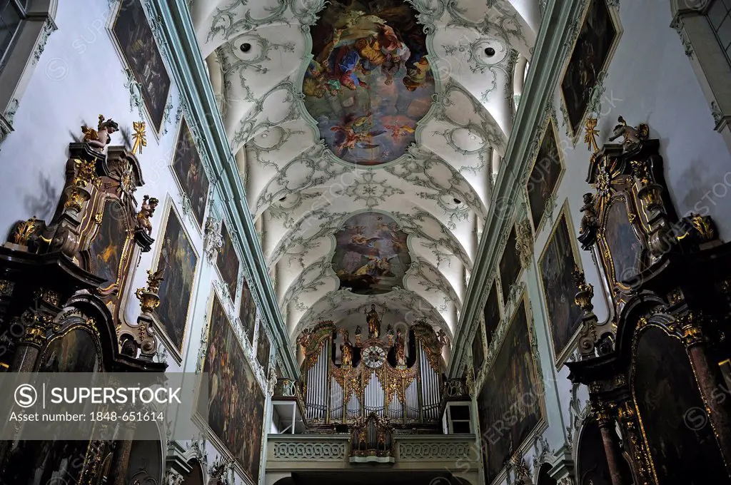 Interior view, vaulted ceiling, St. Peter's Church, 1760-66, Rococo style, redesigned, St Peter's district, Salzburg, Salzburg province, Austria, Euro...