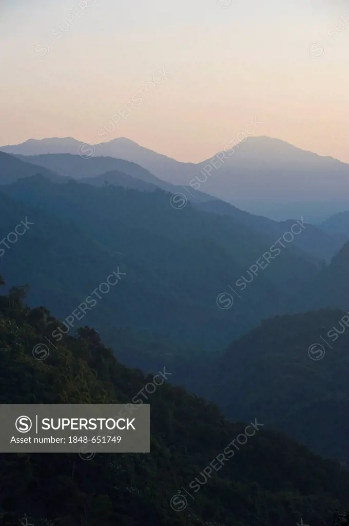 Pristine jungles of Arunachal Pradesh in the light of the setting sun, North East India, India, Asia