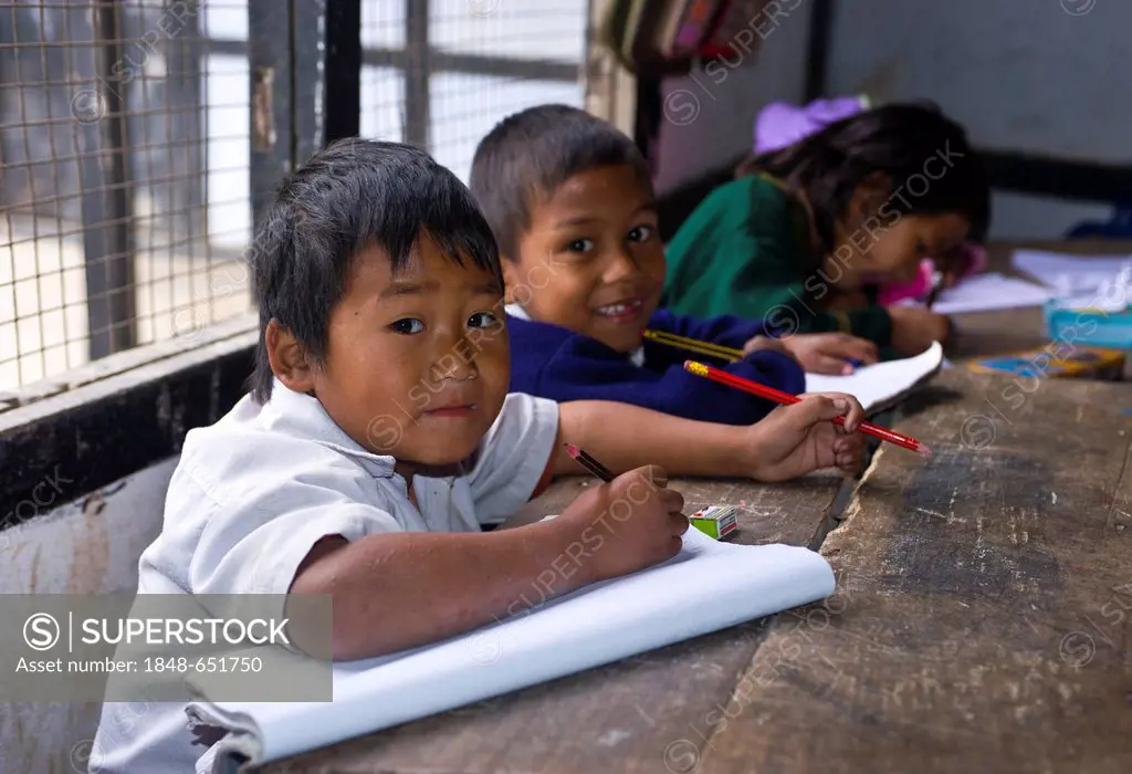 Students in a school in the remote region of Arunachal Pradesh, North East India, India, Asia