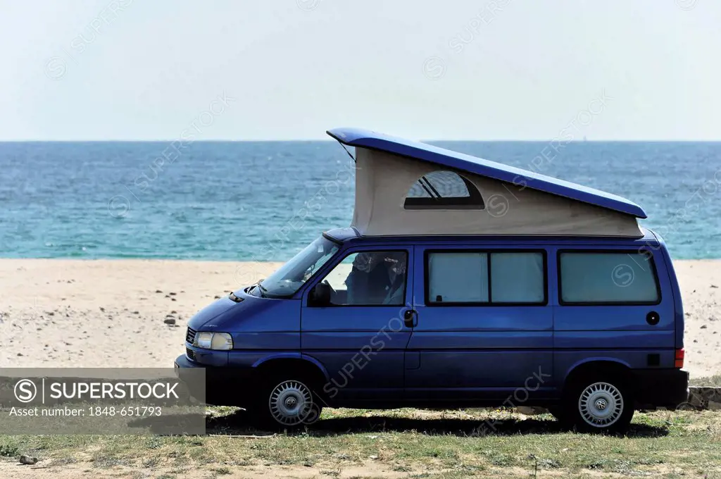 Camping mobile, VW bus, beach near Tarifa, Andalusia, Spain, Europe