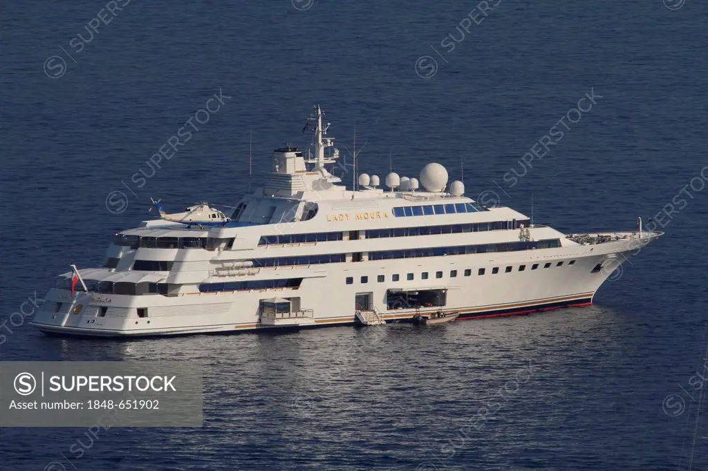 Motor yacht, Lady Moura, built by the Blohm + Voss shipyard, length of 104.85 metres, built in 1990, on the Côte d'Azur, France, Mediterranean, Europe