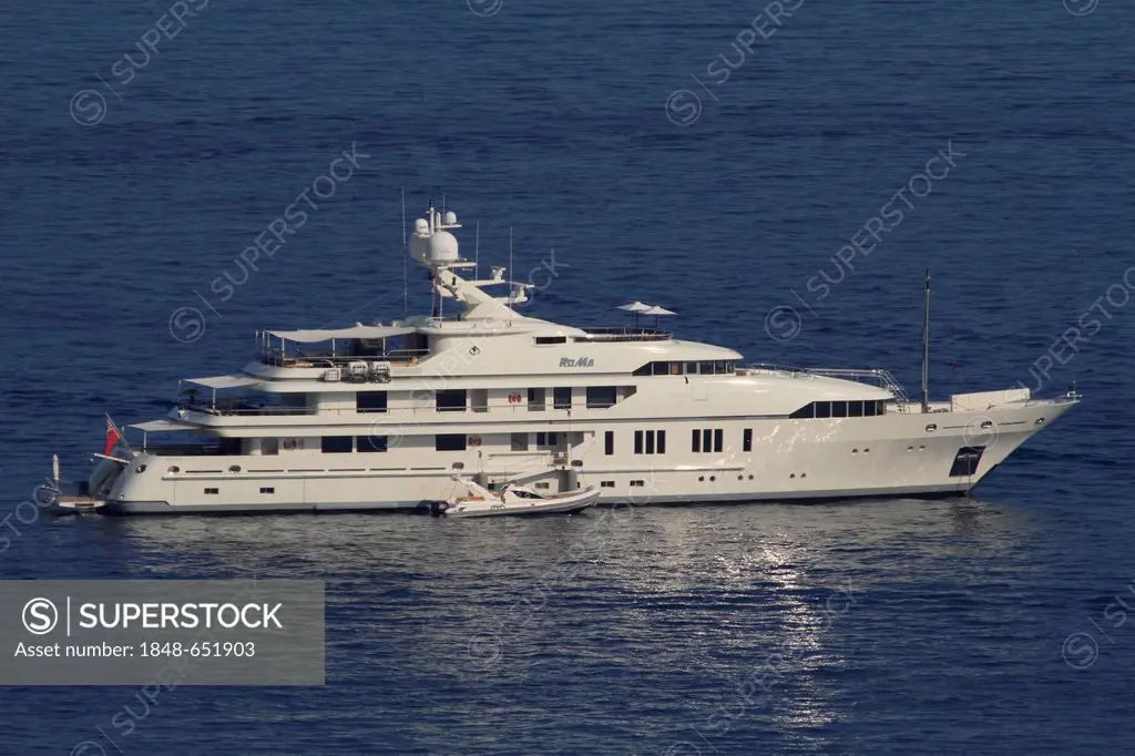 Motor yacht, RoMa, built by the Viareggio Superyachts shipyard, length of 61.8 metres, built in 2009, on the Côte d'Azur, France, Mediterranean, Europ...