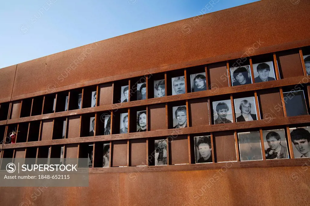 Pictures of victims of the Wall, Berlin Wall Memorial, Bernauer Strasse street, Mitte quarter, Berlin, Germany, Europe
