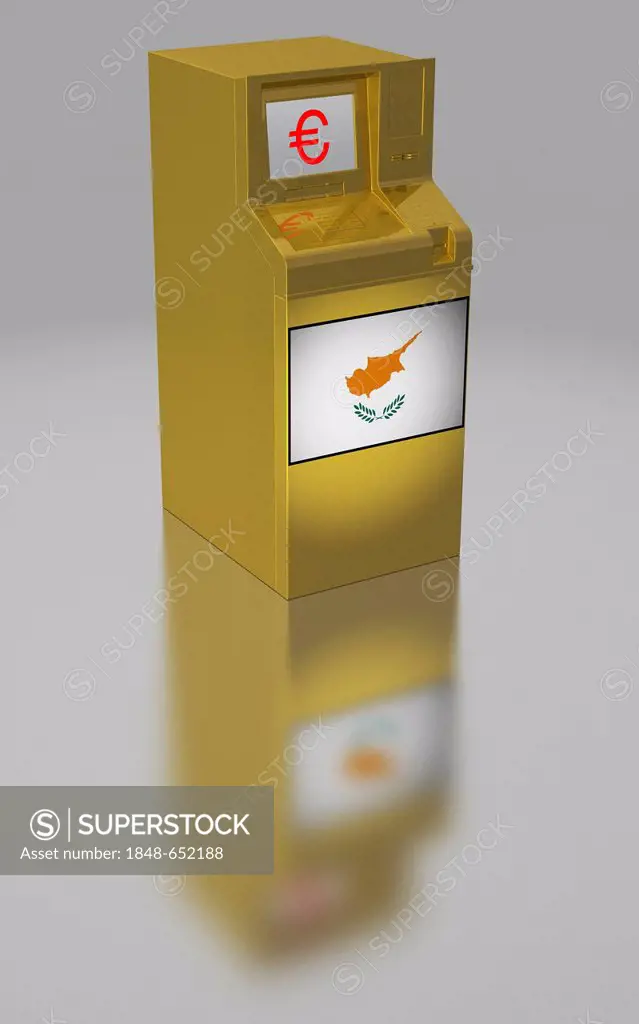 ATM with the flag of Cyprus, symbolic image for the euro rescue package, illustration