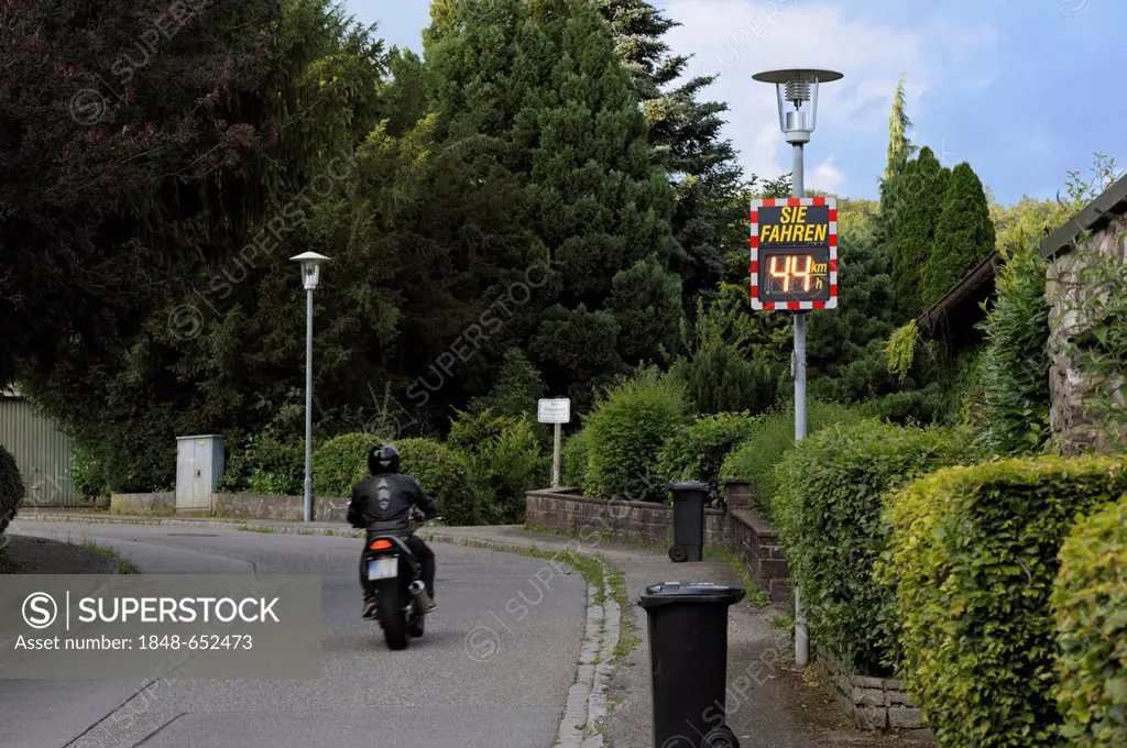Speed control by the civil office on a public road to ensure compliance with the speed limit, speed display, Baden-Wuerttemberg, Germany, Europe, Publ...