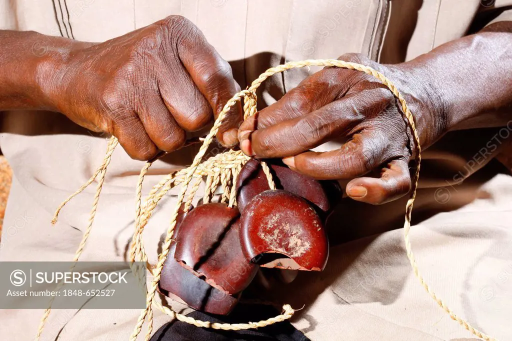 Production of traditional foot and hand rattles, Juju Rattles from Uyot, Bafut, Cameroon, Africa