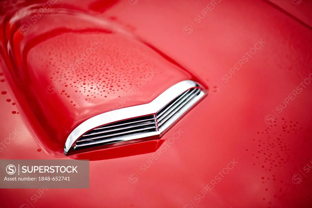 Bonnet with air intake, vintage car, USA