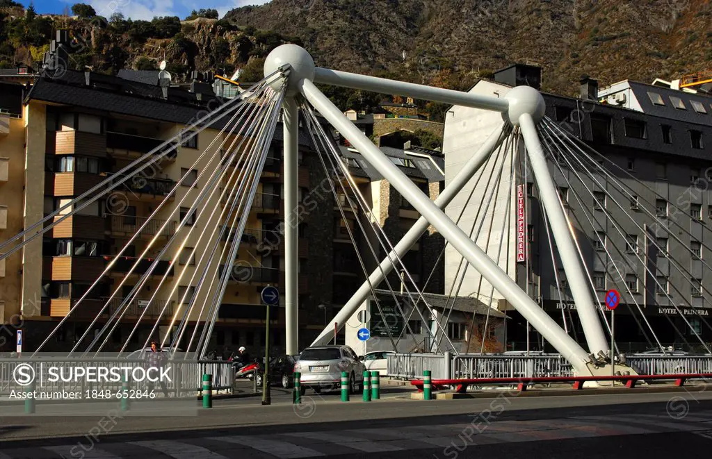 Pont de Paris, street Bridge in the center of Andorra la Vella, Principality of Andorra, Europe