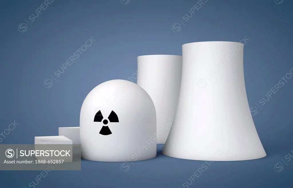 Symbolic image, nuclear power phase-out, nuclear power plant, 3D illustration