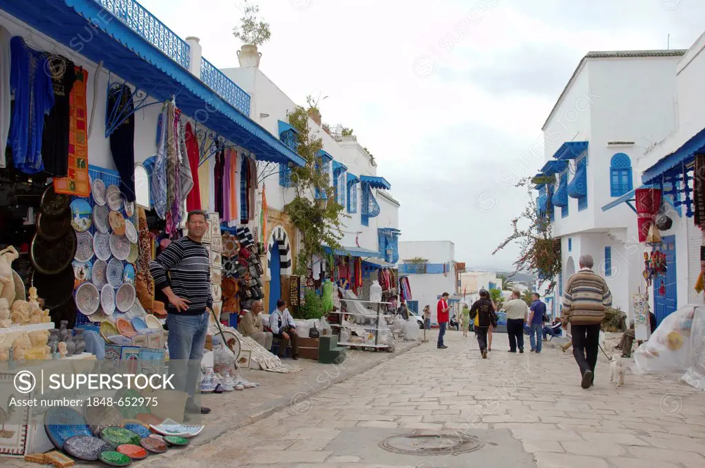 Street, souvenir shops, Sidi Bou Said, Tunisia, Africa