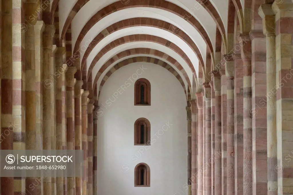 View to the west in the nave, Speyer Cathedral, Imperial Cathedral Basilica of the Assumption and St Stephen, UNESCO World Heritage Site, Speyer, Rhin...