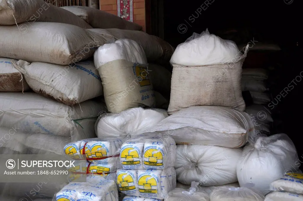 Bags of rice, Phnom Penh, Cambodia, Asia