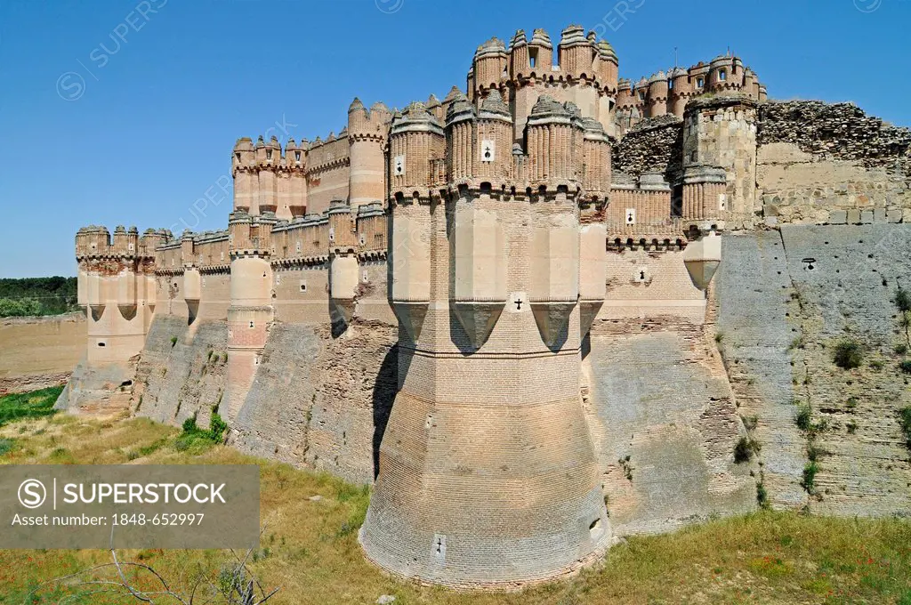 Castillo, castle, Mudejar style, museum, Coca, Segovia province, Castile and León, Spain, Europe, PublicGround