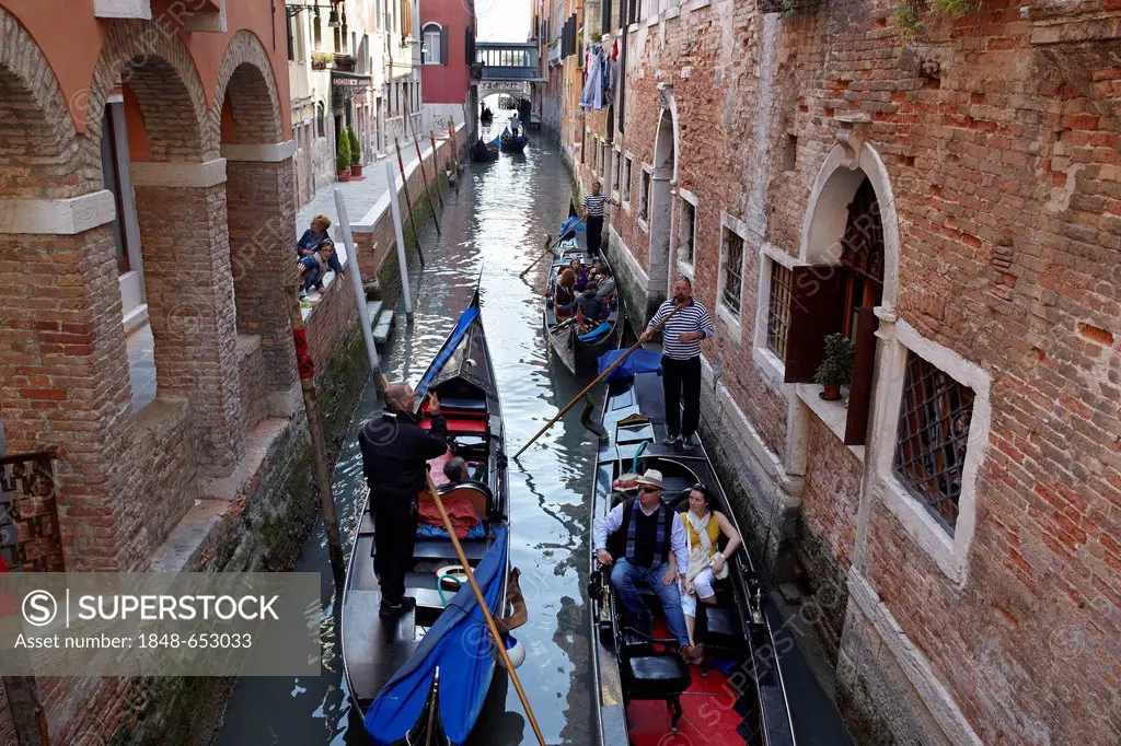 Canal, gondolas, Venice, Italy, Europe