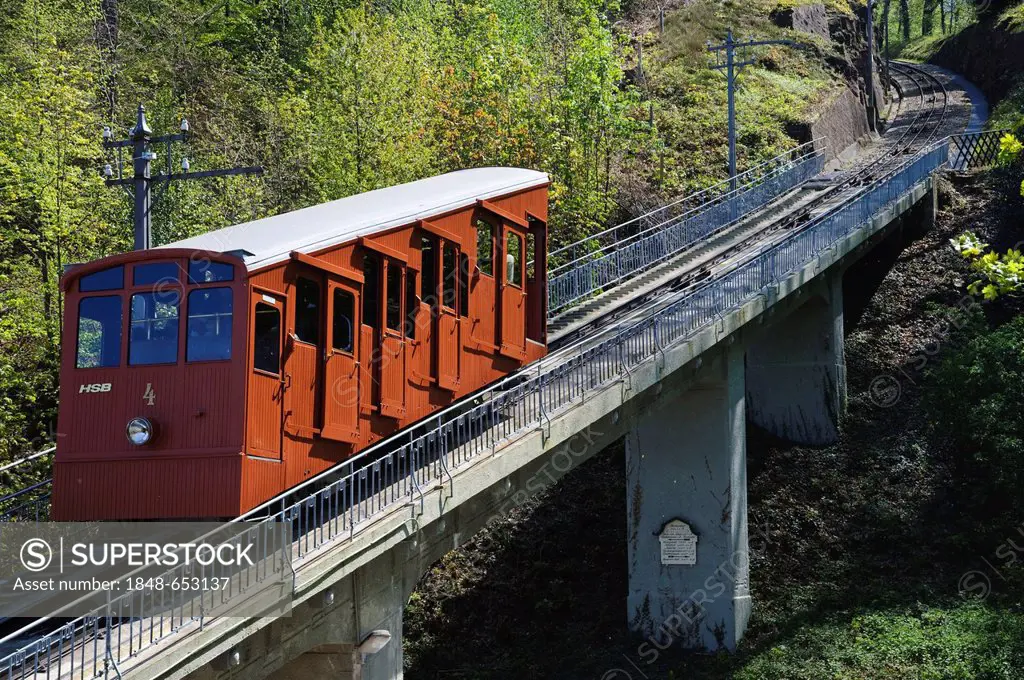 Historic funicular mountain railway to Mt. Koenigstuhl, Heidelberg, Baden-Wuerttemberg, Germany, Europe