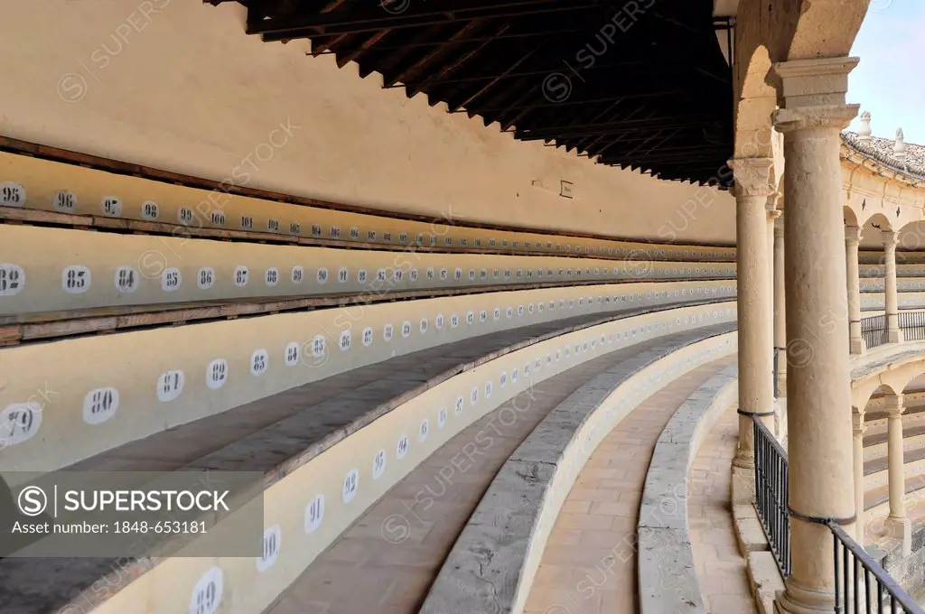 Seat numbers in the bullring of Ronda, Plaza de Toros, Malaga province, Andalusia, Spain, Europe
