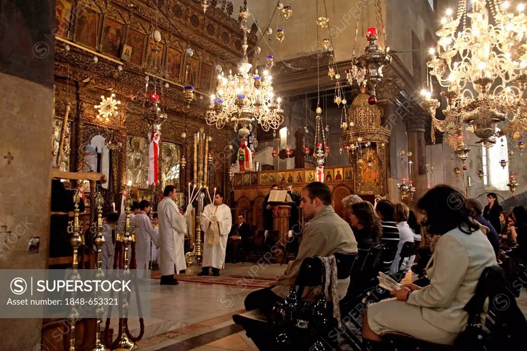 Church of the Nativity, interior view, Bethlehem, West Bank, Israel, Middle East