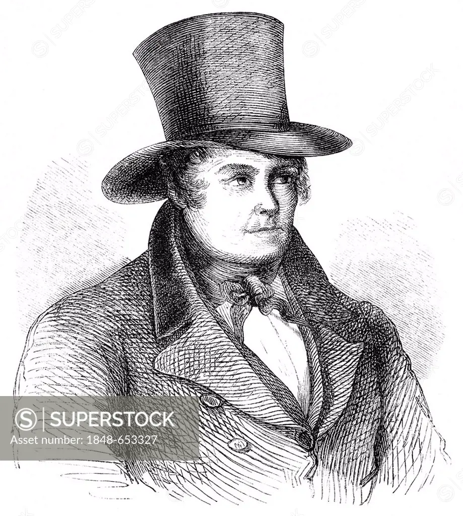 Historical drawing from the 19th century, portrait of Daniel O'Connell or Dónall Ó Conaill, 1775 - 1847, an Irish politician