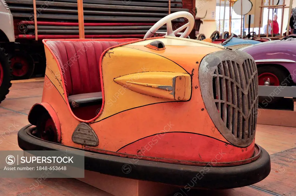 Dodgem car from an old Autodrom, circa 1938, historical Oktoberfest, Munich, Upper Bavaria, Bavaria, Germany, Europe
