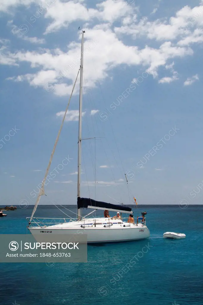 Boat in the natural harbour of Mao, Mahon, Menorca, Minorca, Spain, Europe